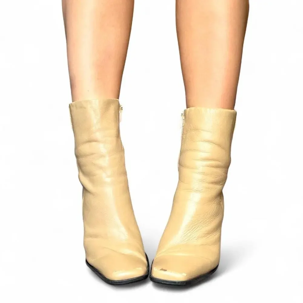 Vintage BRONX Brazilian Y2K Cream Leather Square Toe Ankle Boots Size 8